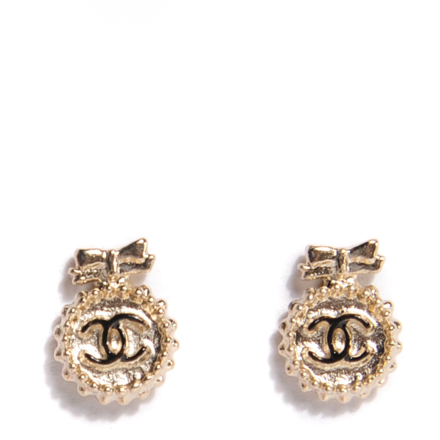 Chanel Enamel CC Ribbon Earrings Black Gold 1 of 5