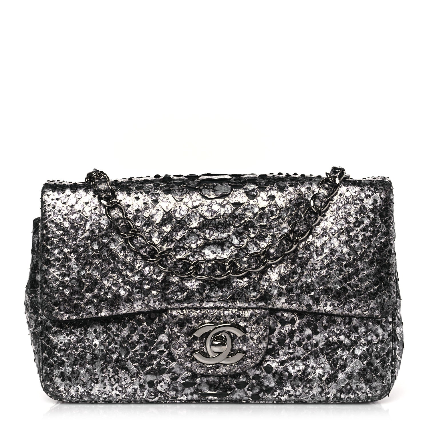 Chanel Metallic Snakeskin Mini Rectangular Flap Silver Black 1 of 9