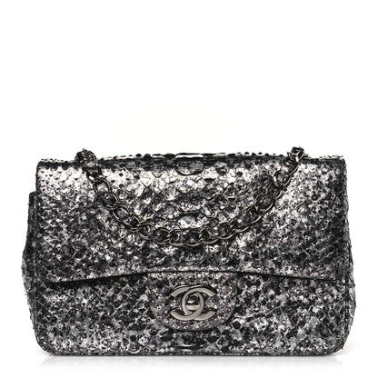 Chanel Metallic Snakeskin Mini Rectangular Flap Silver Black 1 of 9