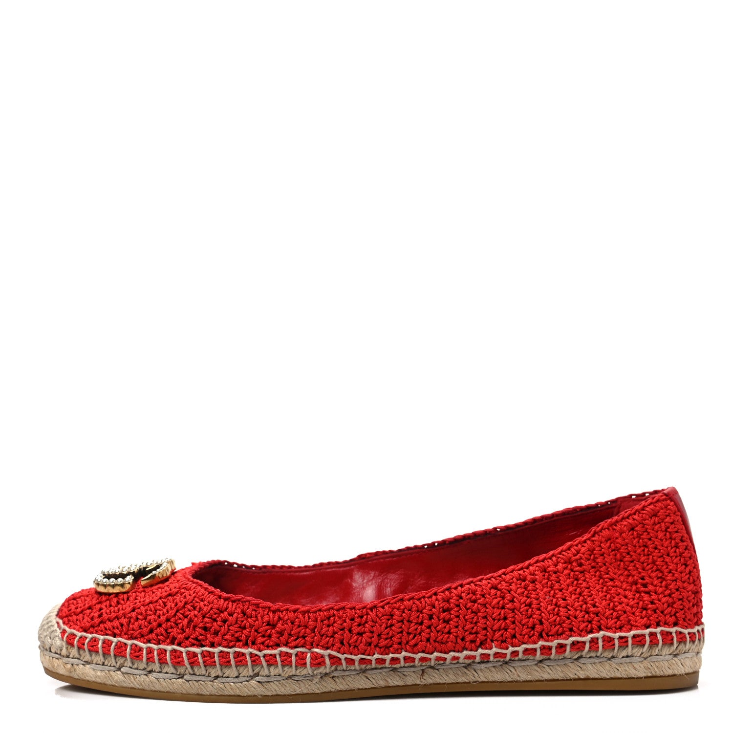Gucci Cotton Malaga Kid Crochet Pearly GG Lilibeth Espadrille 39 Hibiscus Red 1 of 10