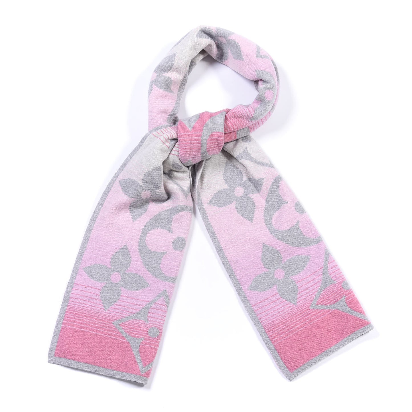 Wool Cashmere Monogram Ombre Scarf Pink Grey