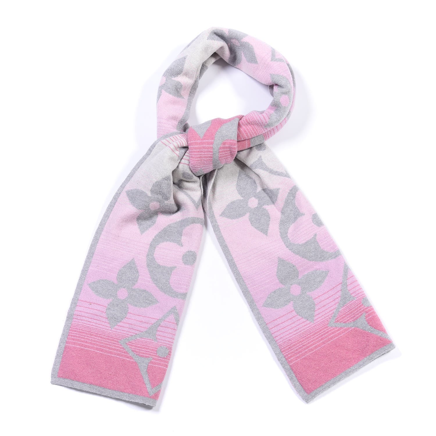 Louis Vuitton Wool Cashmere Monogram Ombre Scarf Pink Grey 4 of 4