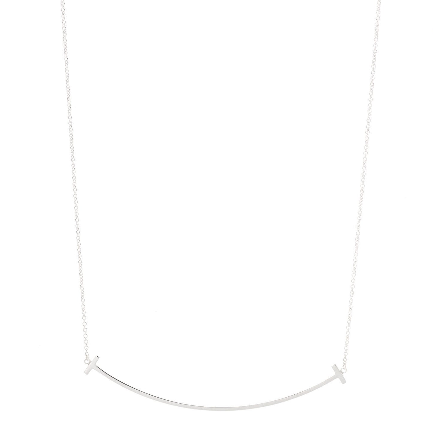 Sterling Silver Large T Smile Pendant Necklace