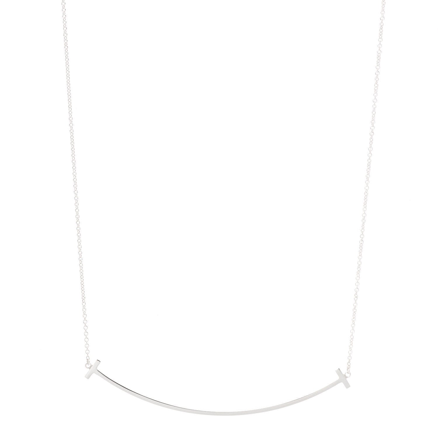 Tiffany Sterling Silver Large T Smile Pendant Necklace 1 of 6