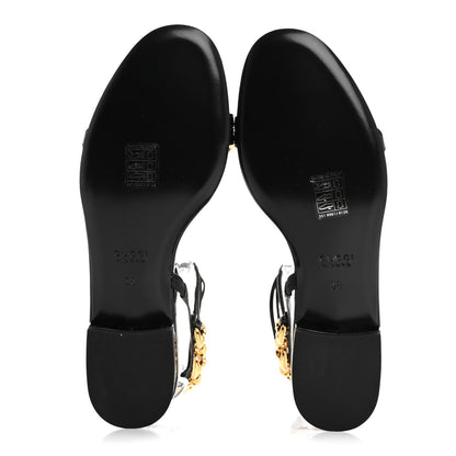 Gucci Vernice Crystal Lambskin Marina Ankle Wrap Sandals 38 Black 6 of 9