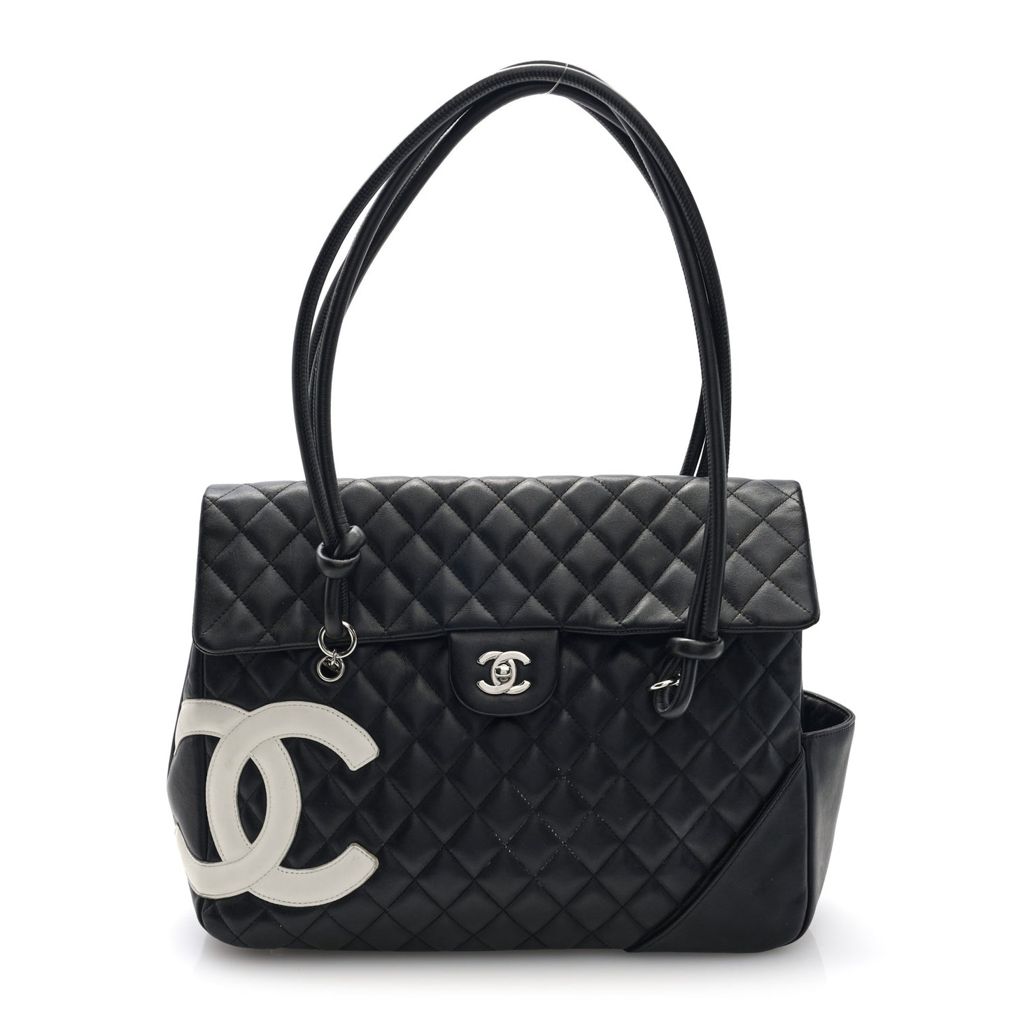 Calfskin Quilted Large Cambon Flap Black White
