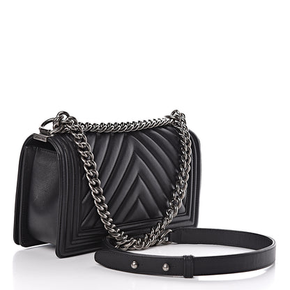 Chanel Calfskin Chevron Quilted Medium Boy Flap Black 3 of 12