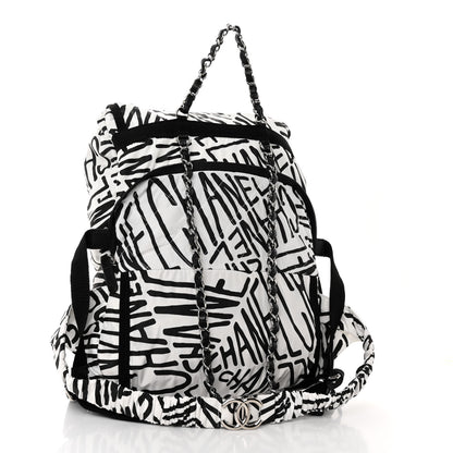 Chanel Nylon Printed Quilted Coco Neige Convertible Backpack Black White 3 of 12