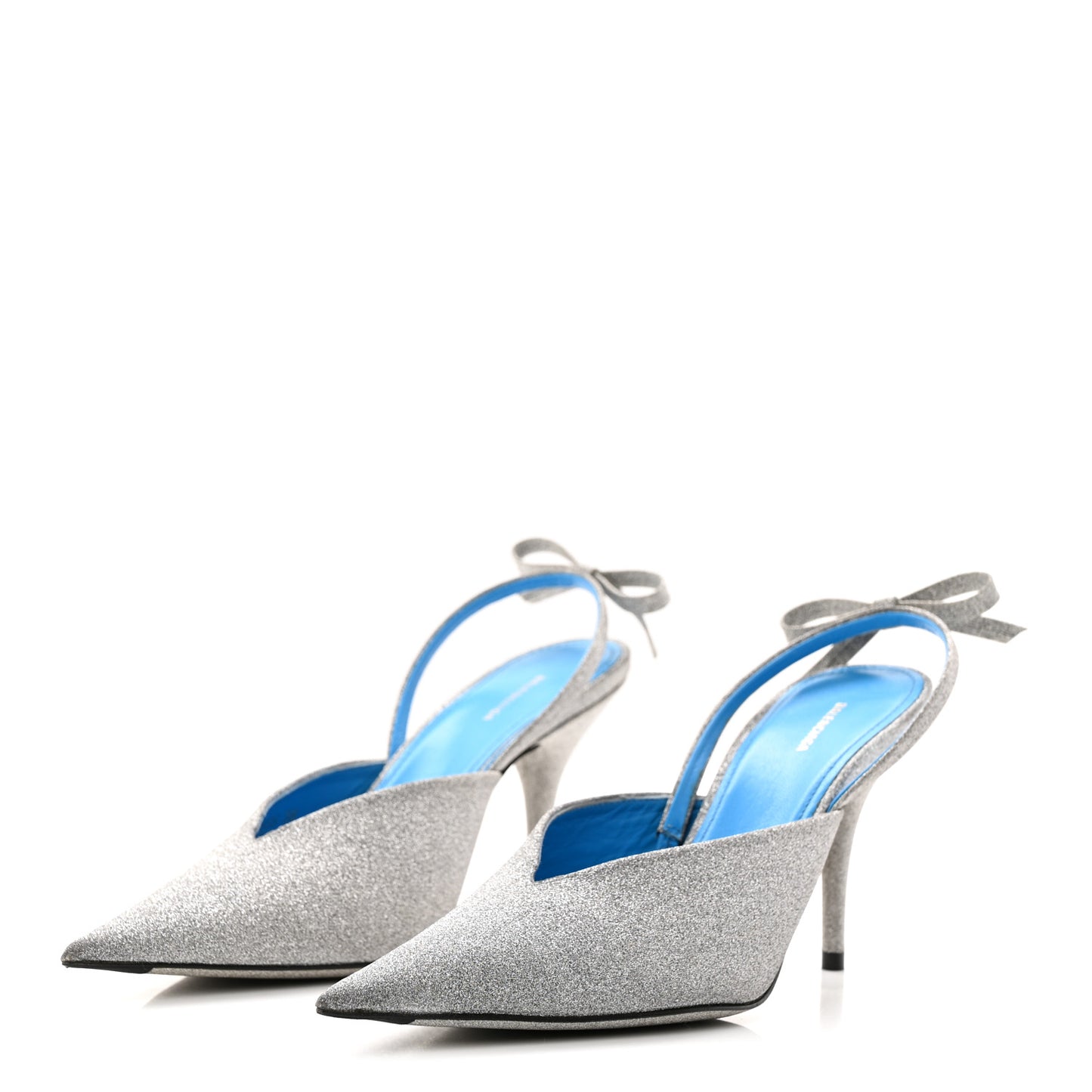 Glitter Toe Knife Slingback Mules 38 Silver Blue
