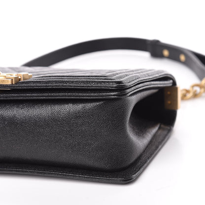 Chanel Caviar Chevron Quilted Medium Boy Flap Black 6 of 13