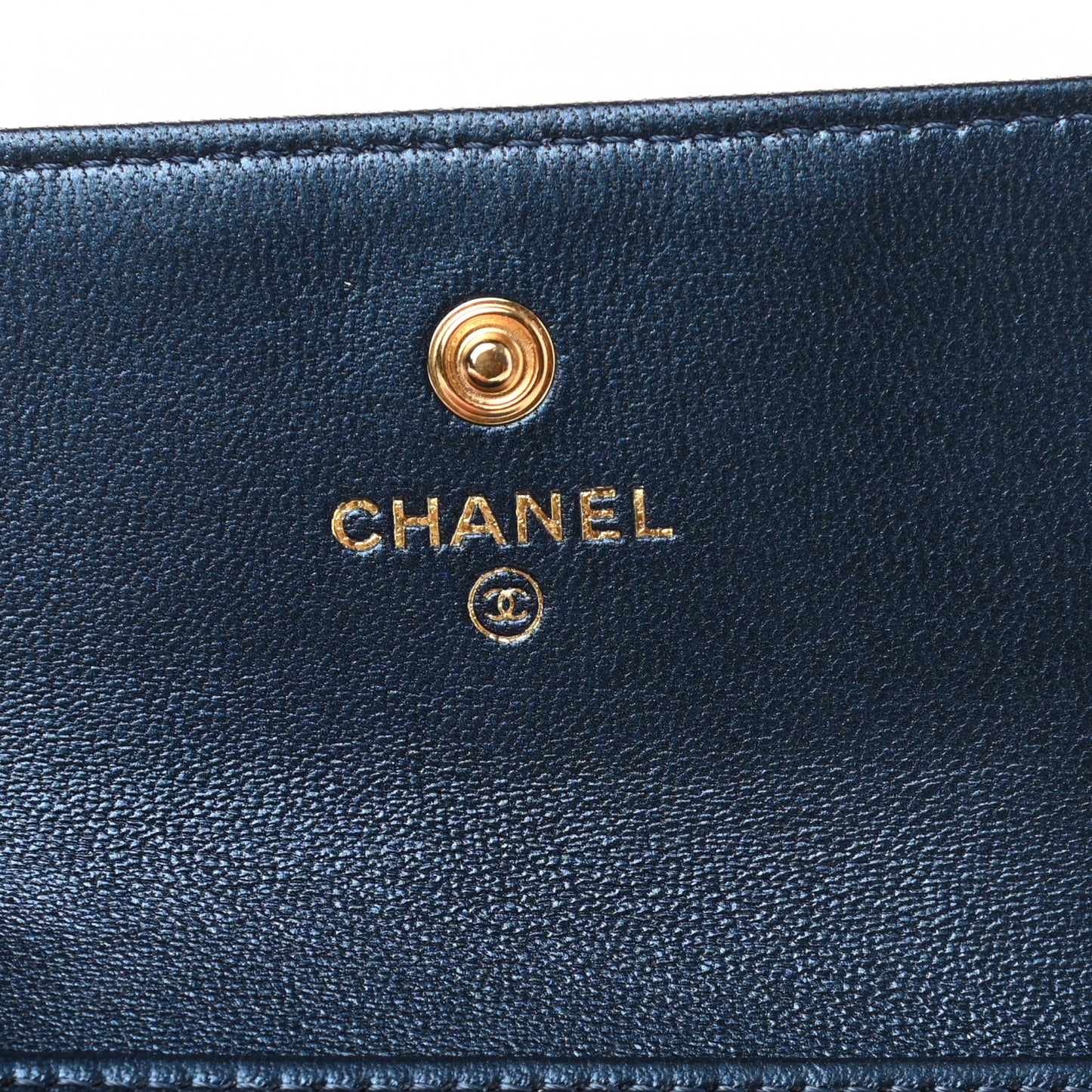 Metallic Lambskin Quilted Compact Boy Wallet Blue