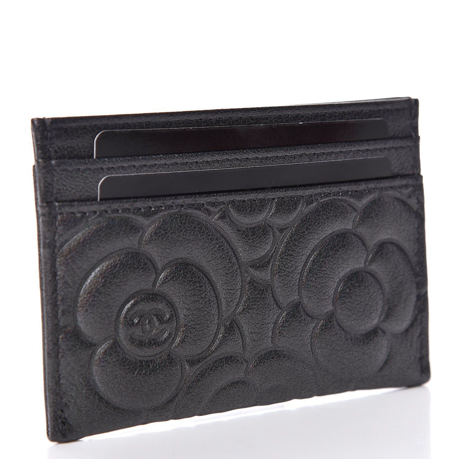 Chanel Goatskin Camellia Embossed Card Holder Anthracite 3 of 9