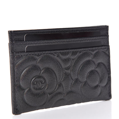 Chanel Goatskin Camellia Embossed Card Holder Anthracite 3 of 9