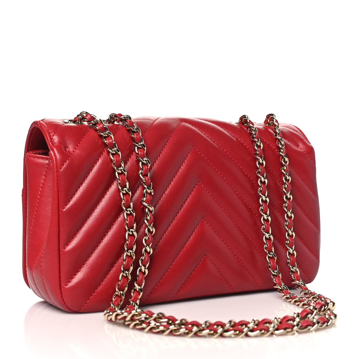 Calfskin Chevron Quilted Mini Statement Flap Red