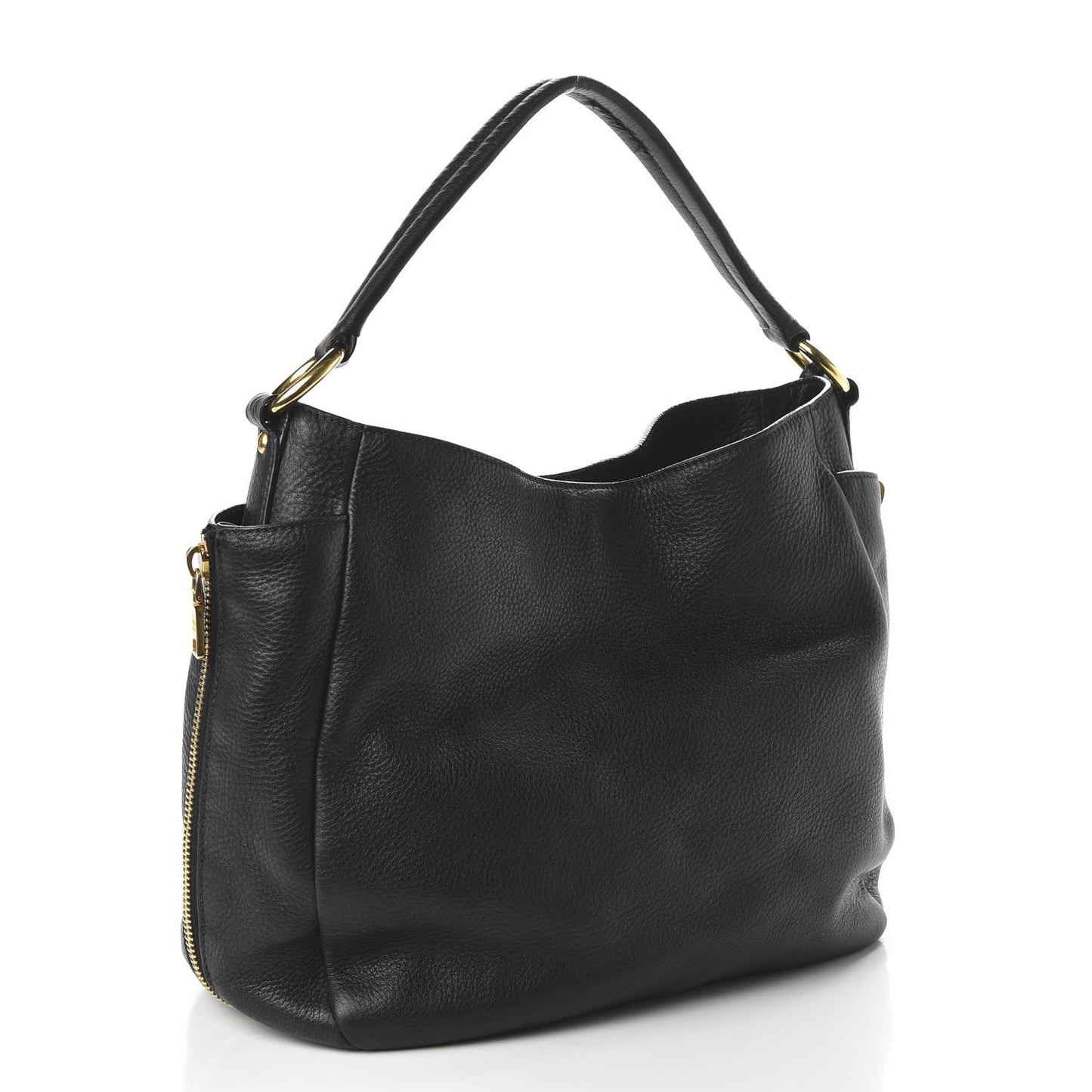 Vitello Daino Side Zip Pocket Hobo Black