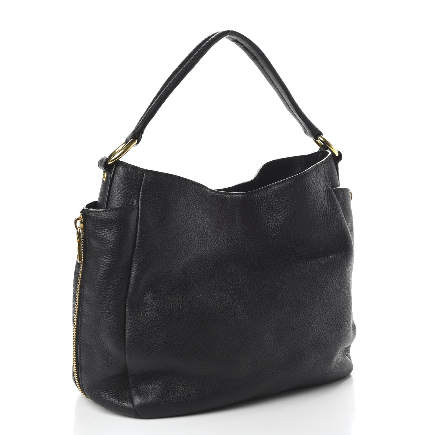 Prada Vitello Daino Side Zip Pocket Hobo Black 3 of 10