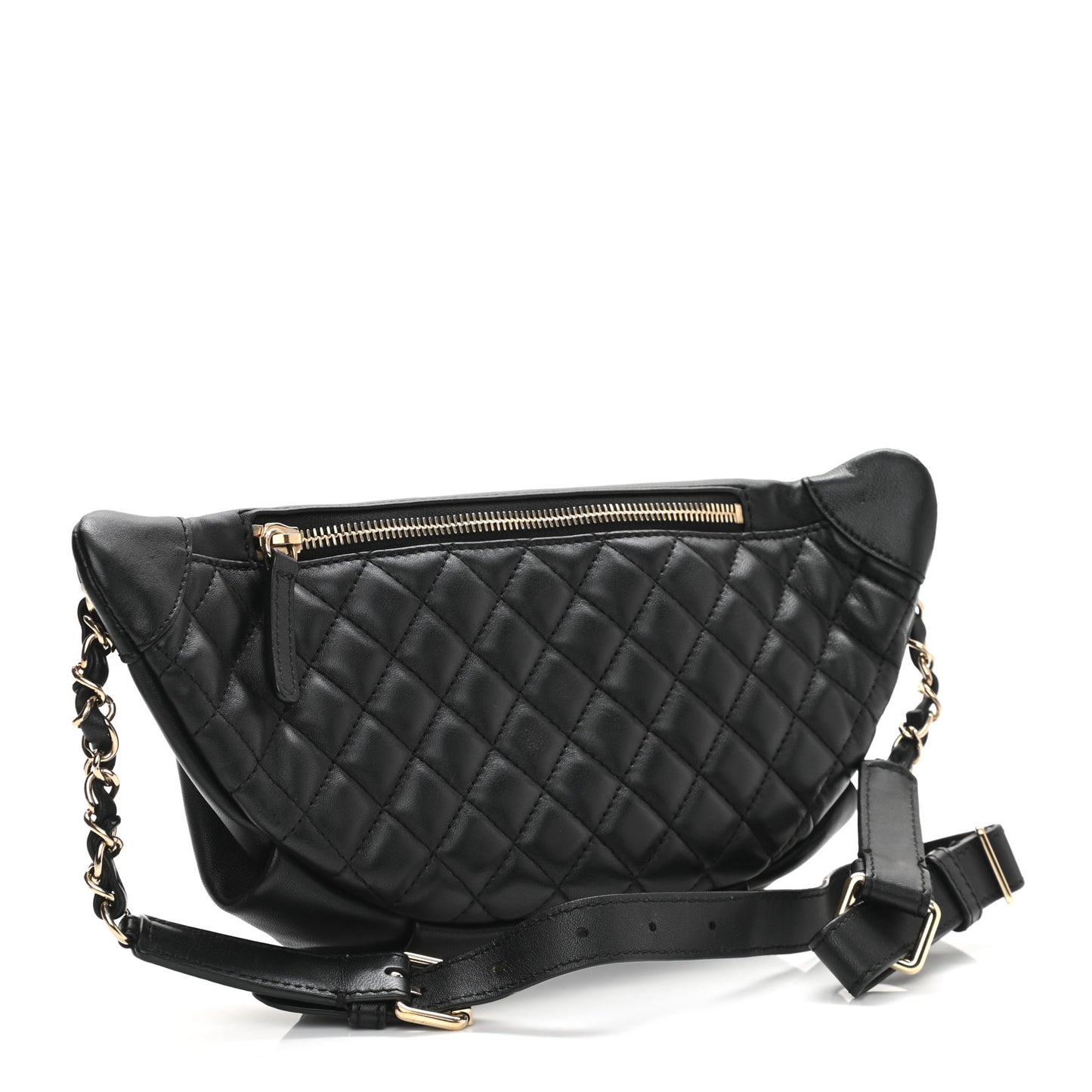 Lambskin Quilted Waist Bag Fanny Pack Black