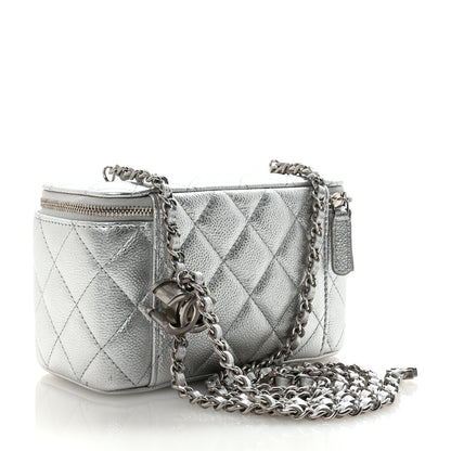 Chanel Metallic Caviar Quilted Small Vanity Case With Chain Silver 3 of 11