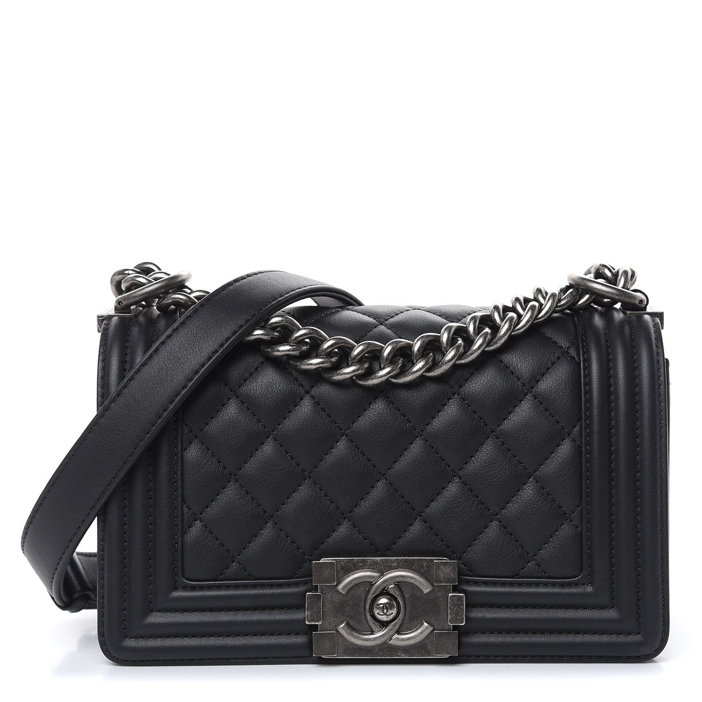 Calfskin Quilted Small Boy Flap Black