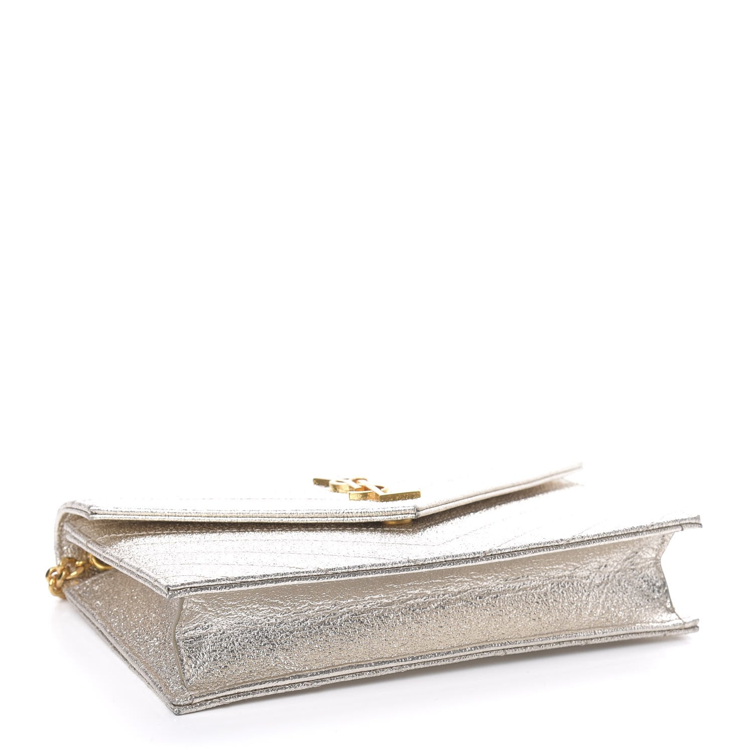 Saint Laurent Metallic Grain De Poudre Matelasse Chevron Monogram Chain Wallet Gold 4 of 9