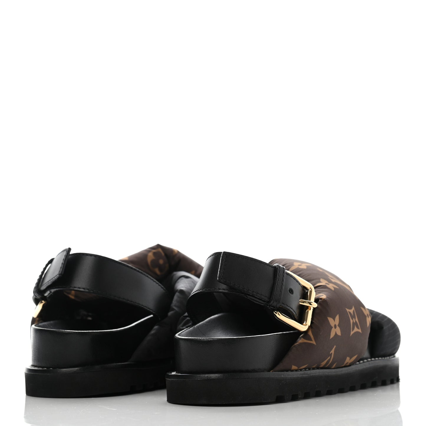 Calfskin Padded Nylon Monogram Paseo Flat Comfort Sandals 37 Black