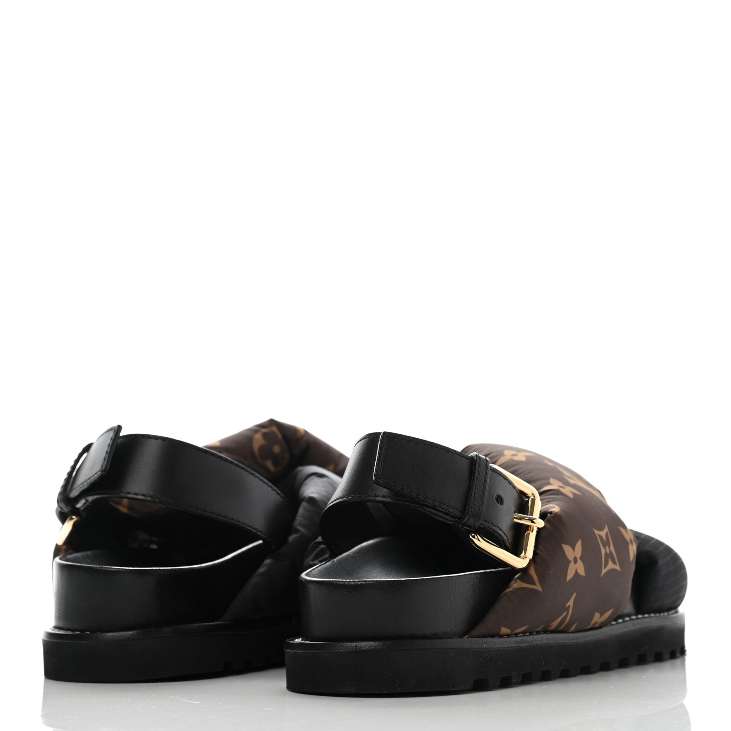 Louis Vuitton Calfskin Padded Nylon Monogram Paseo Flat Comfort Sandals 37 Black 4 of 8