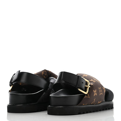 Louis Vuitton Calfskin Padded Nylon Monogram Paseo Flat Comfort Sandals 37 Black 4 of 8
