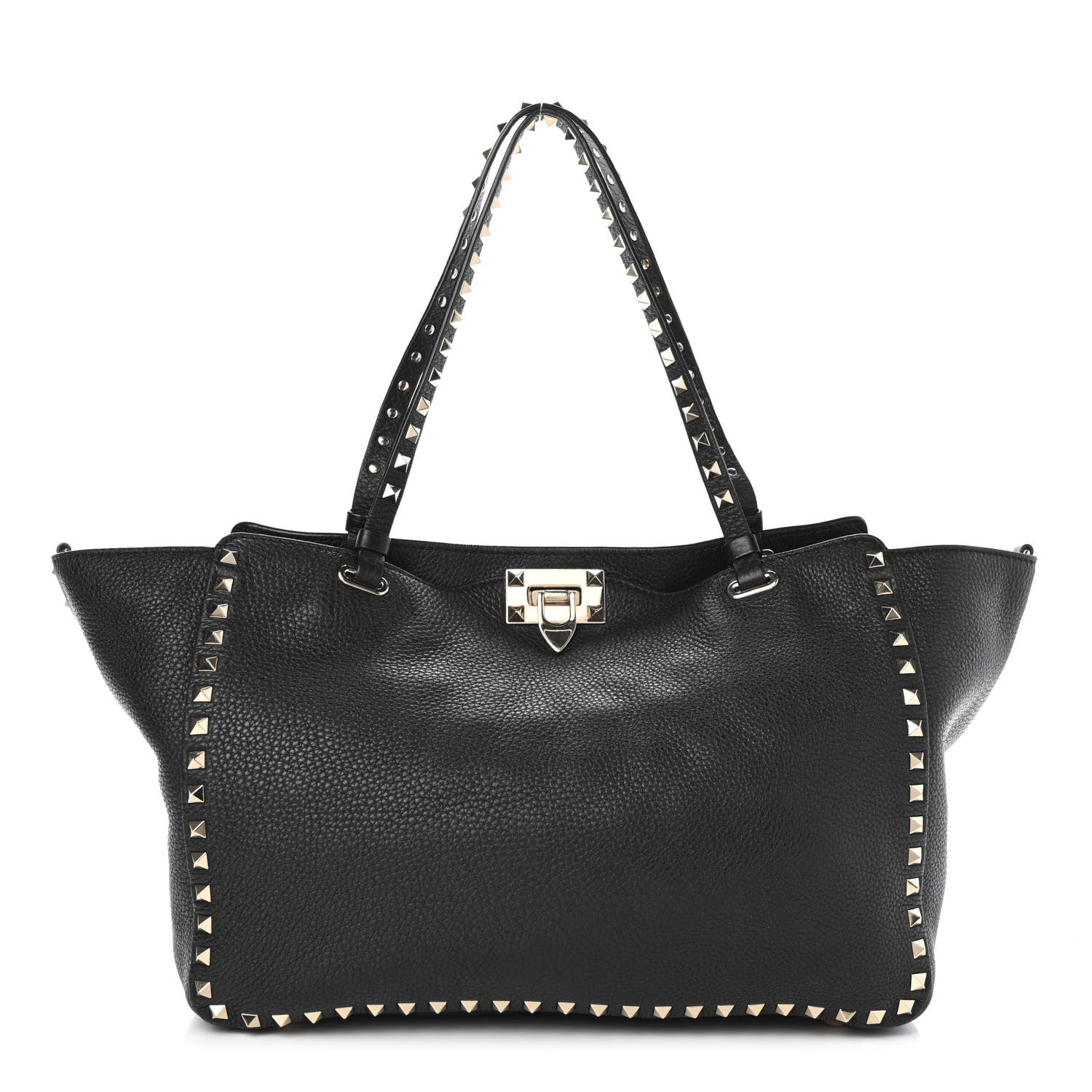 Valentino Garavani Pebbled Calfskin Medium Rockstud Tote Black 1 of 4
