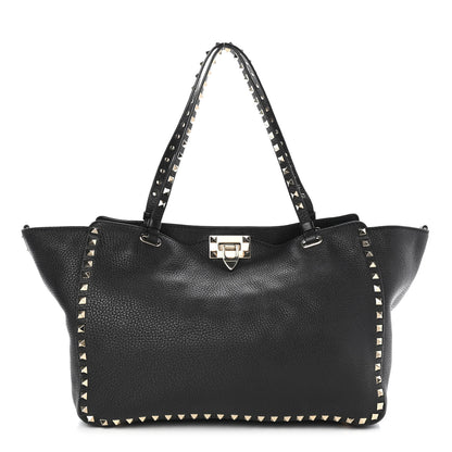 Valentino Garavani Pebbled Calfskin Medium Rockstud Tote Black 1 of 4