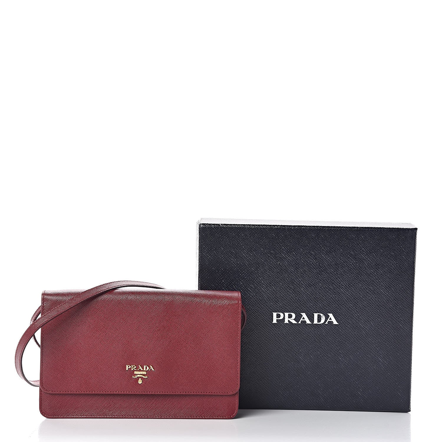 Prada Saffiano Metal Flap Wallet with Strap Cherry 9 of 9