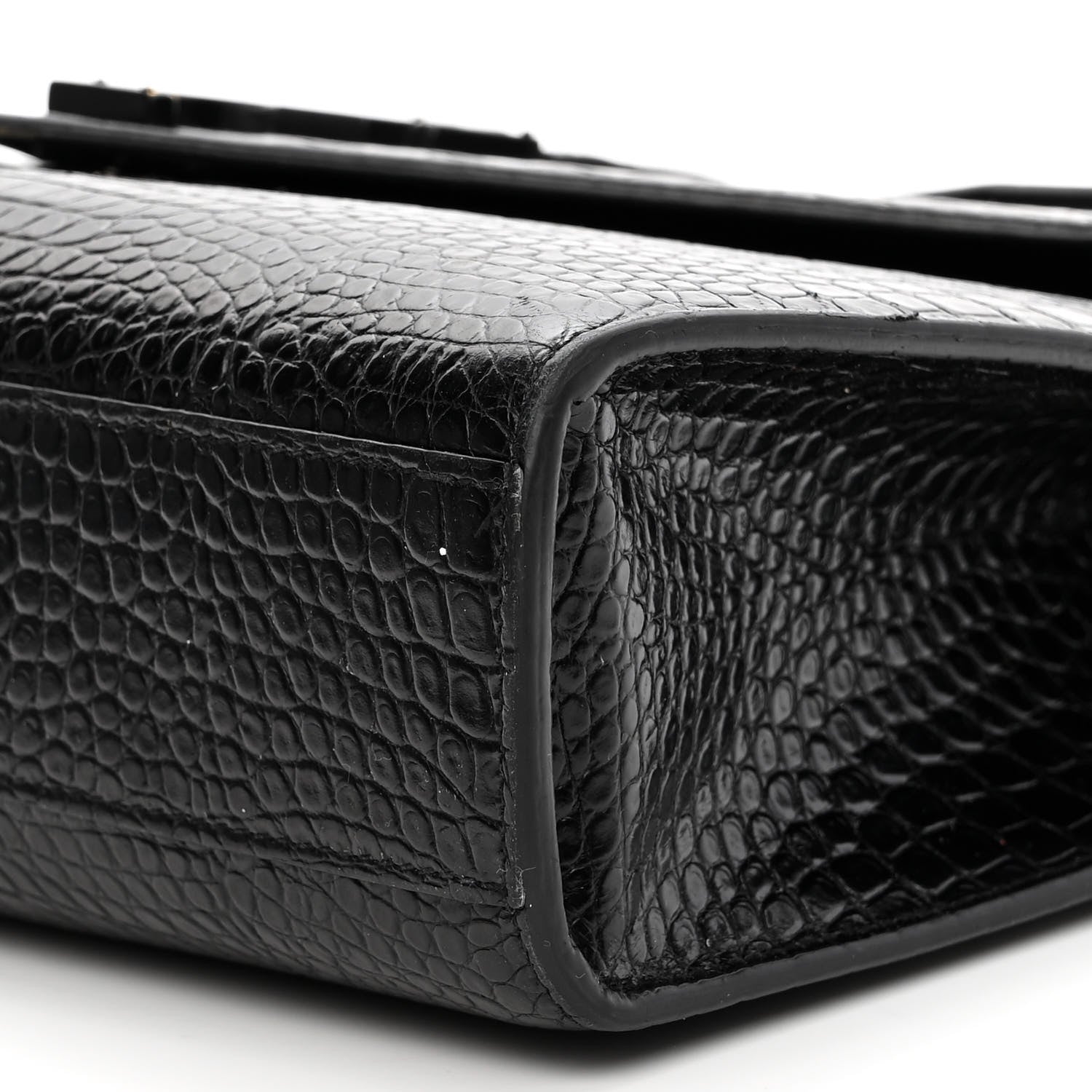 Saint Laurent Calfskin Crocodile Embossed Monogram Large Satchel Black 11 of 15