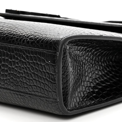 Saint Laurent Calfskin Crocodile Embossed Monogram Large Satchel Black 11 of 15