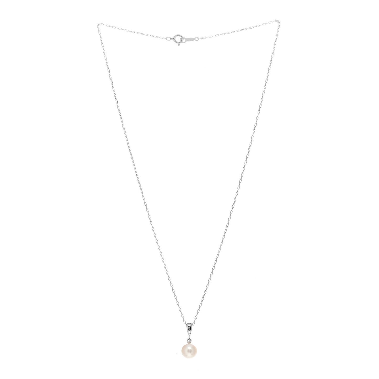 18K White Gold Akoya Pearl 7.5mm Pendant Necklace