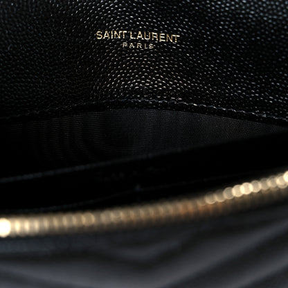 Saint Laurent Grain De Poudre Matelasse Chevron Monogram Envelope Chain Wallet Black 14 of 20