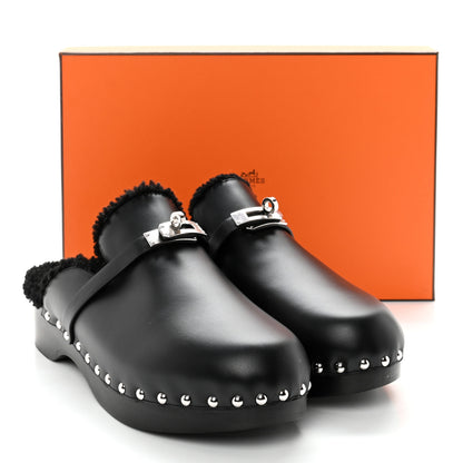 Hermes Calfskin Woolskin Carlotta Mules 41 Black 12 of 12