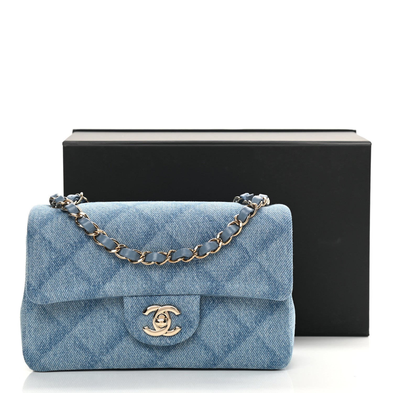 Chanel Denim Quilt Print Mini Rectangular Flap Light Blue 13 of 13