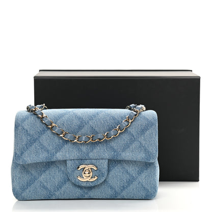 Chanel Denim Quilt Print Mini Rectangular Flap Light Blue 13 of 13
