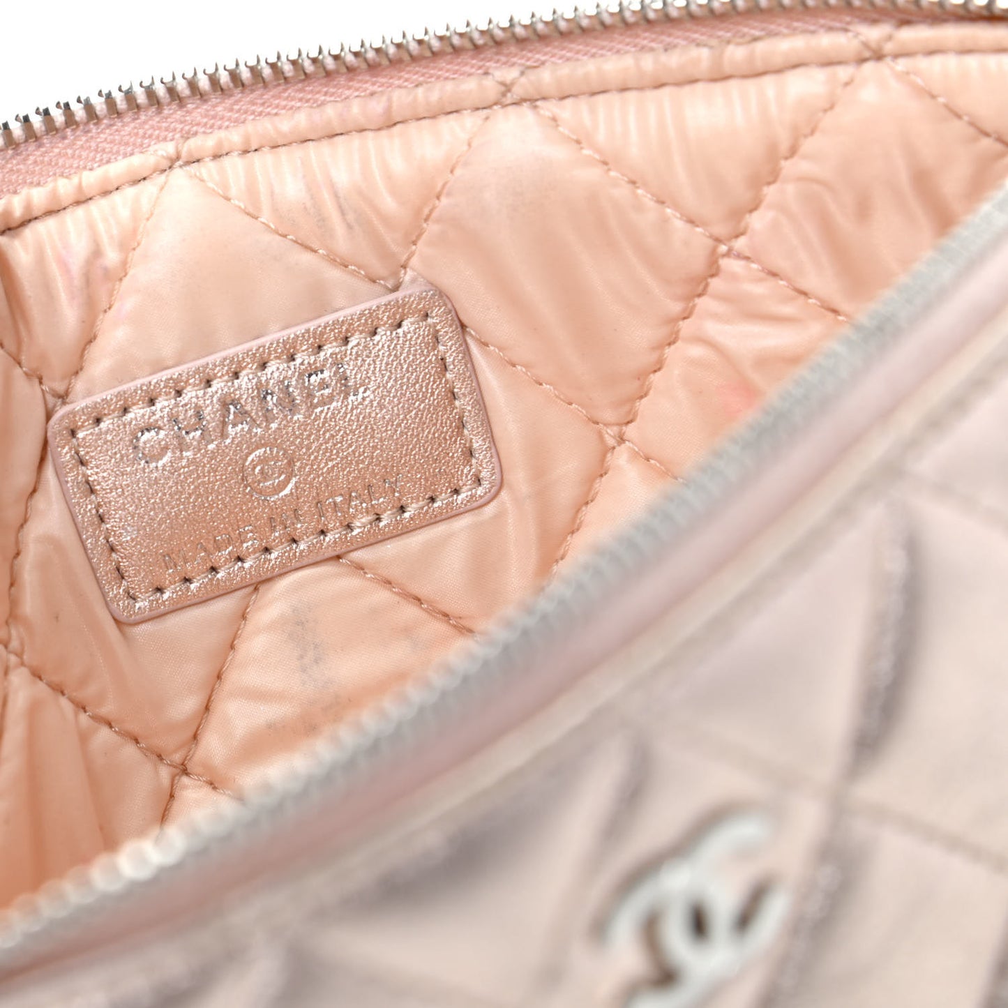 Metallic Lambskin Quilted Cosmetic Pouch Light Gold