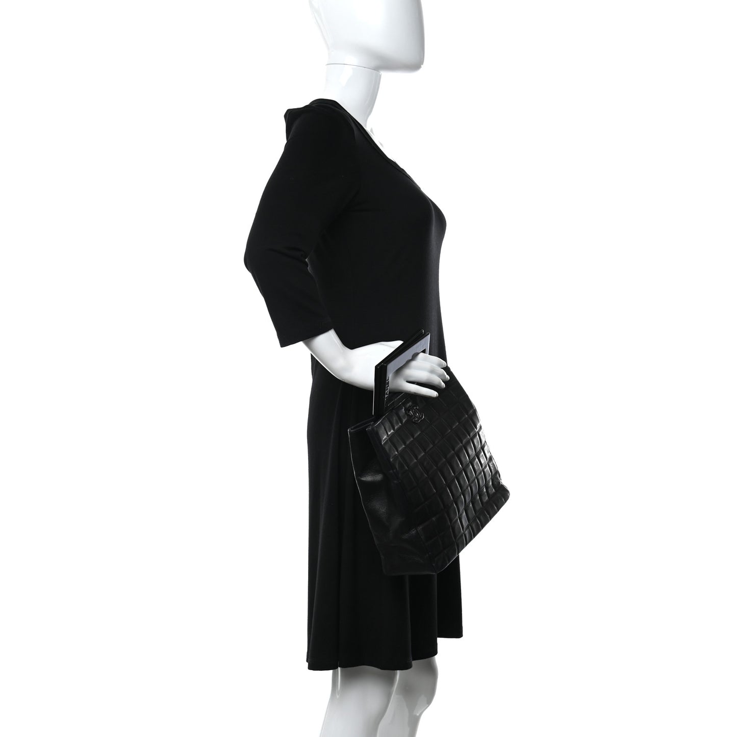 Lambskin Chocolate Bar Quilted Frame Handbag Black