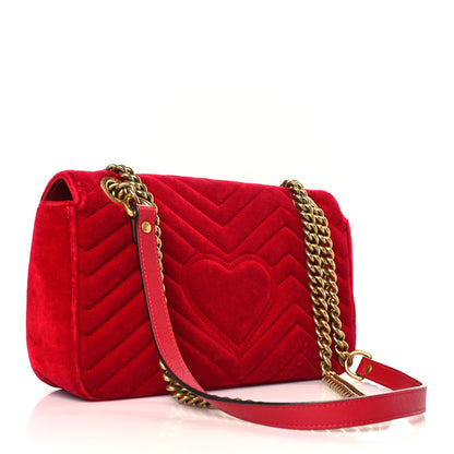 Gucci Velvet Matelasse Small GG Marmont Shoulder Bag Hibiscus Red 3 of 9