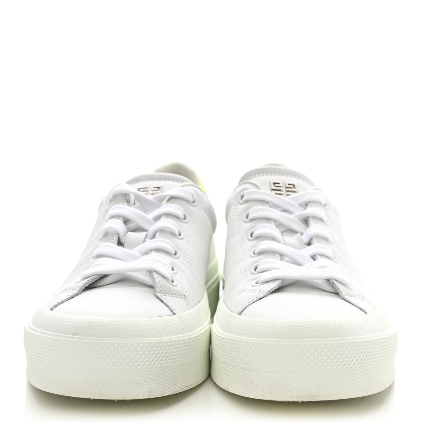 Calfskin Womens Urban Street Sneakers 38 White Neon Yellow