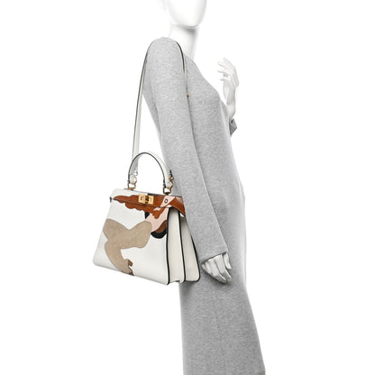Fendi Vitello Seta Chamois Stocking Girl Inlay Medium Peekaboo I SEE U Satchel White Ice Multicolor 2 of 10