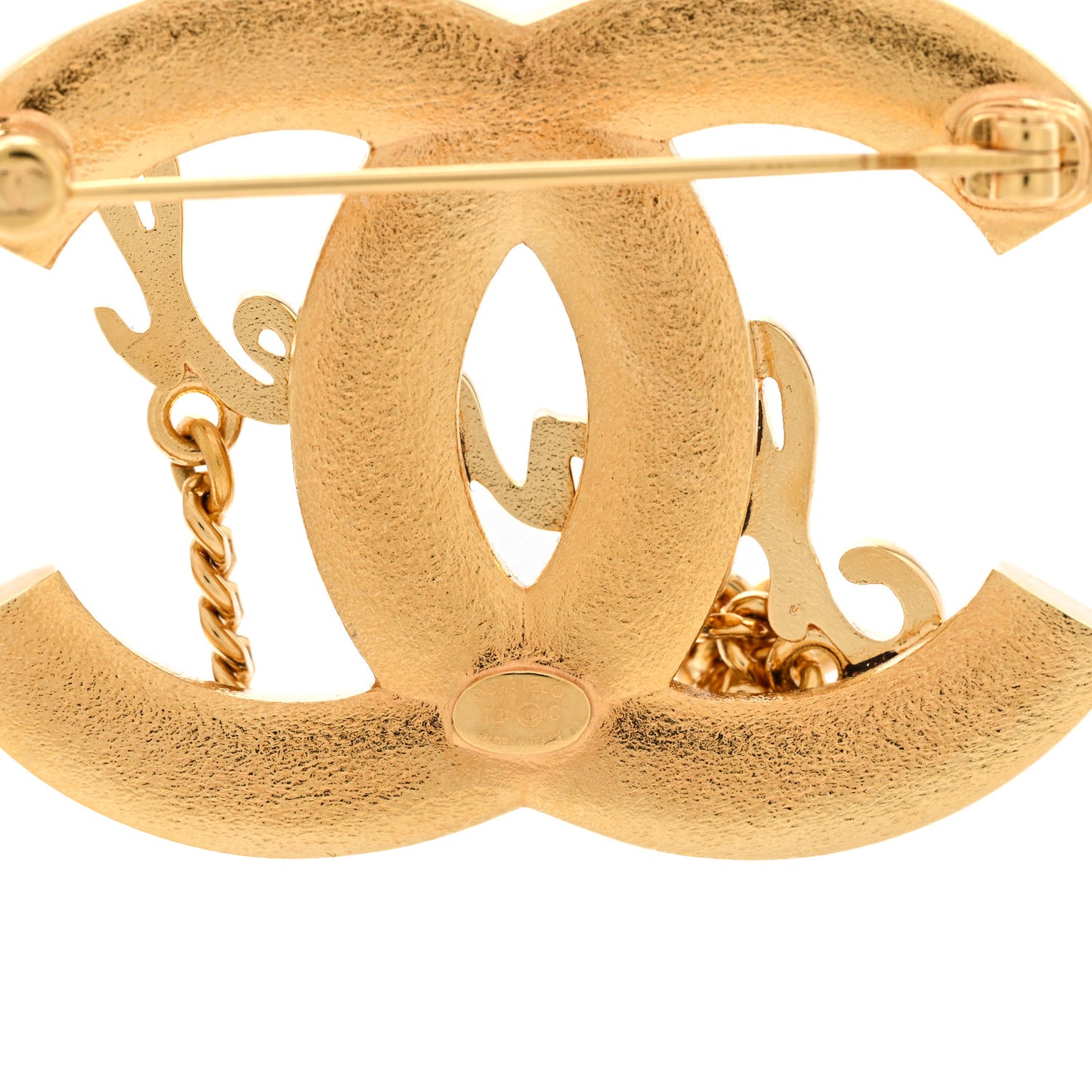 Metal Resin CC Star Chain Logo Brooch Gold Black