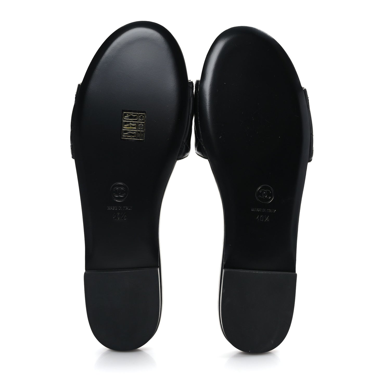 Shiny Goatskin Quilted CC Mules Sandals 40.5 Black