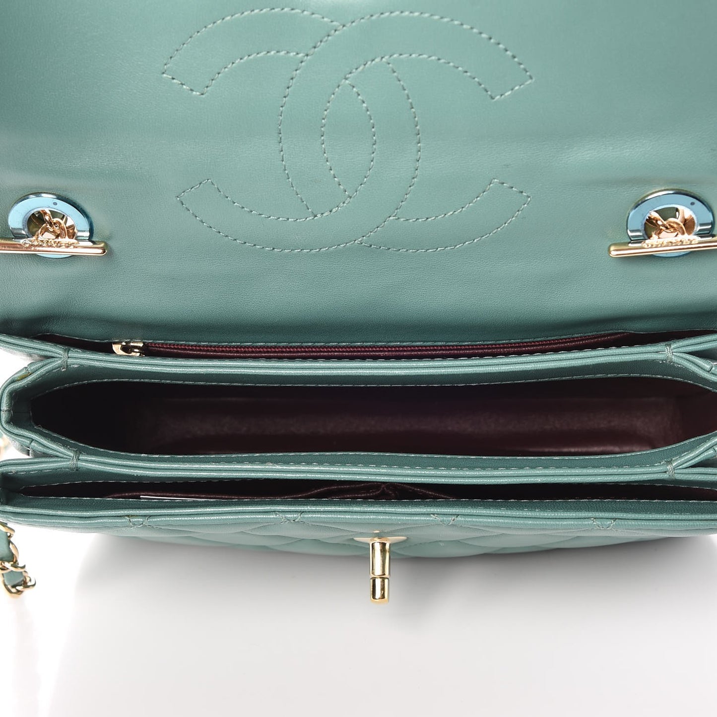 Lambskin Quilted Small Trendy CC Flap Dual Handle Bag Light Green