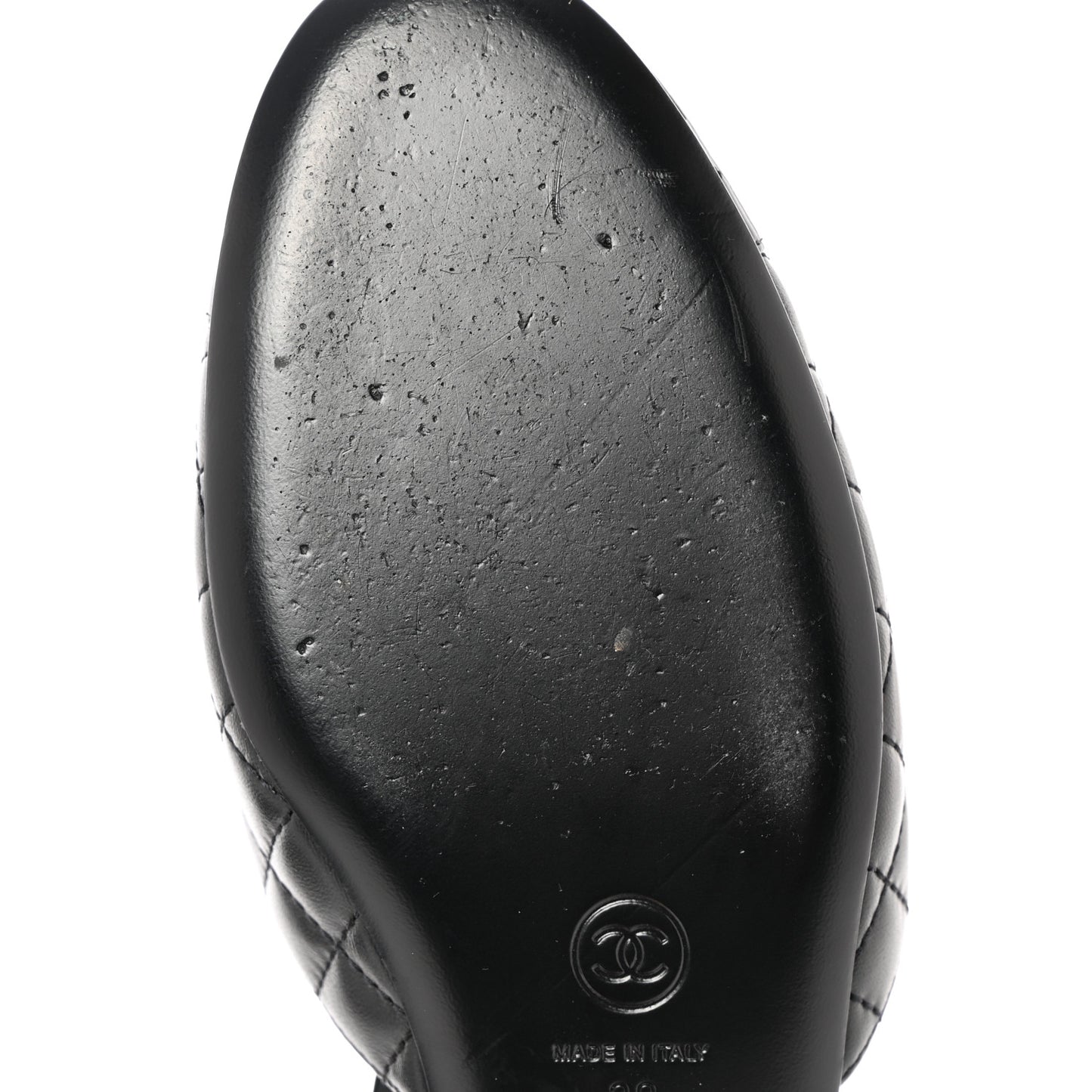 Patent Lambskin Quilted Cap Toe Ballerina Flats 39 Black