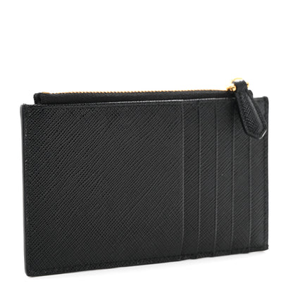 Prada Saffiano Triangle Zip Card Holder Black 3 of 8