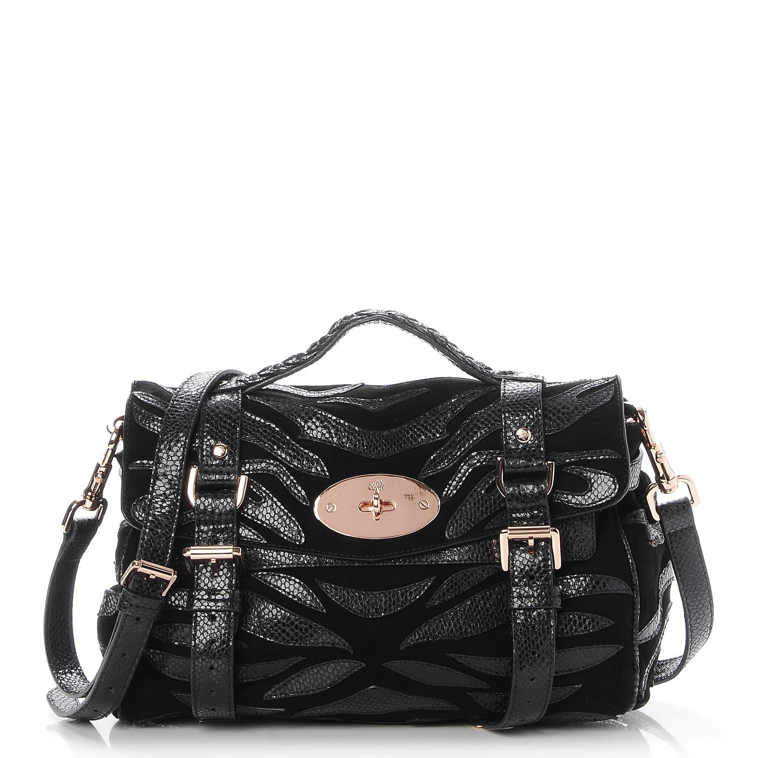 Mulberry Suede Lizard Print Patchwork Medium Alexa Black 1 of 7