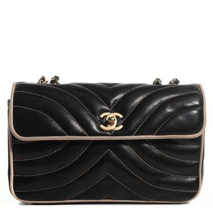 Chanel Lambskin Small Chevron Flap Black Beige 1 of 8