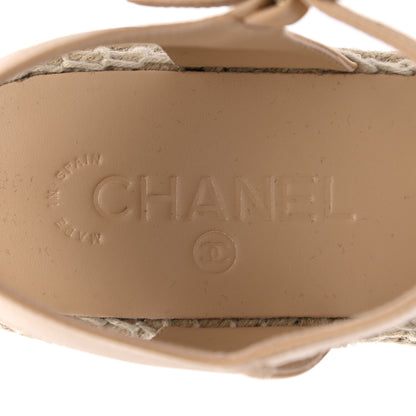 Chanel Lambskin Cap Toe CC Espadrille Sandals 40 Beige Black 7 of 10